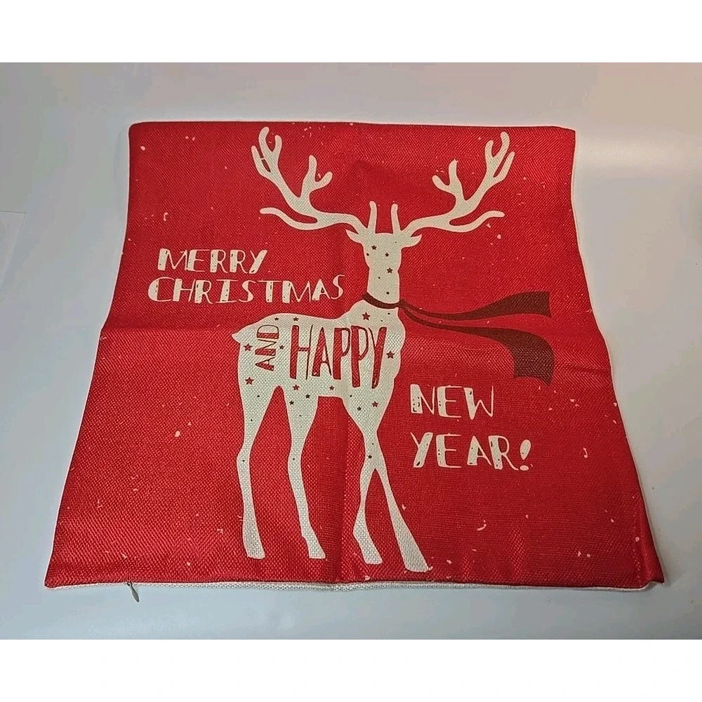 Christmas Themed Throw Pillow Decorative Covers 17 X 17 set 4 Red & White *New*